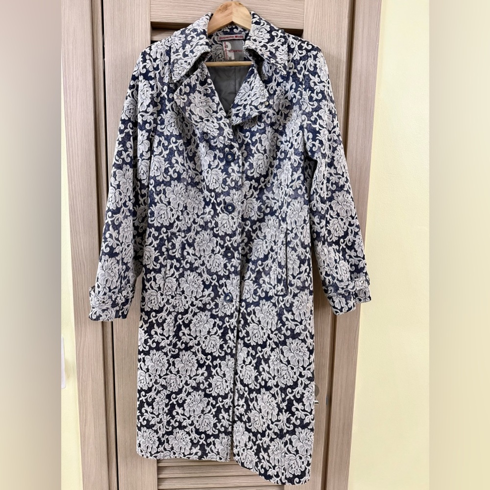 Depeche Mode Italy Elegant Denim Floral Trench Coat M Size 48 $699